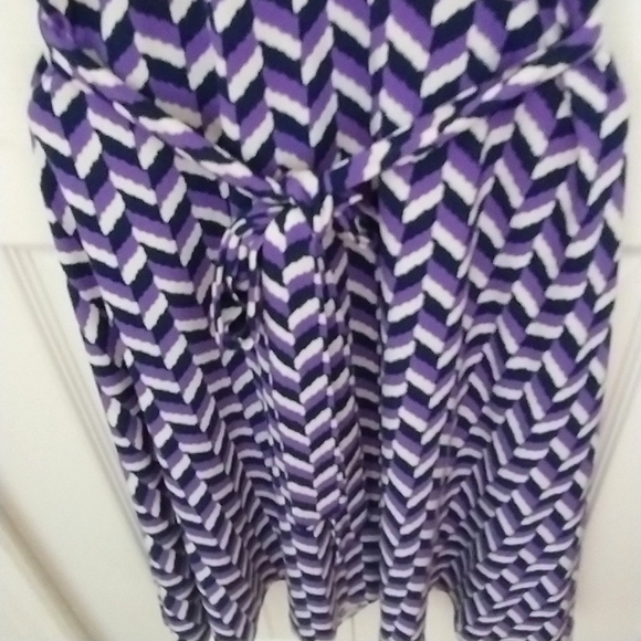 Purple and Navy Herringbone Print Belted Dress - Picture 8 of 16